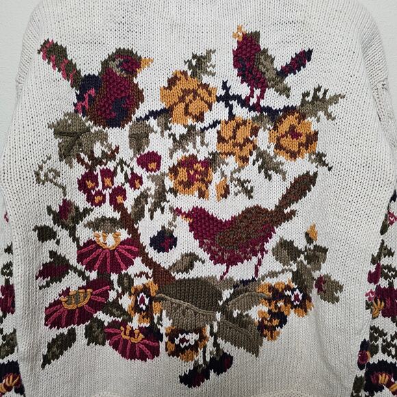 VTG NINON DE LENCLOS NWT Floral Bird Print Embroidered Cottagecore Cardigan Sz M - Picture 7 of 16
